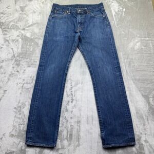 Levi's 501 Straight Leg Button Fly Jeans Dark Wash‎ Denim Mens Sz 34 Fits 30"